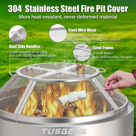 TUSGENK Fire Pit Screen for Solo Stove Bonfire, 19.5inch Fire Pit Spark Screen for Solo Stove Accessories, Durable Stainless Steel Spark Protector Mesh Screen for Fire Pits with Shield Removal Tools