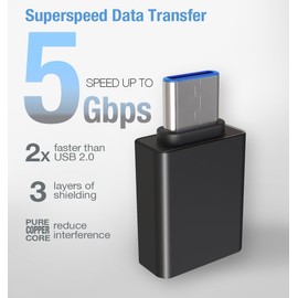 5 Plus Group USB C to USB A 3.0 Adapter [2 Pack], USB A 3.0 Female to USB-C Male for MacBook Pro,Galaxy,Type-C Phones and Tablets, Other USB Type-C Devices Black