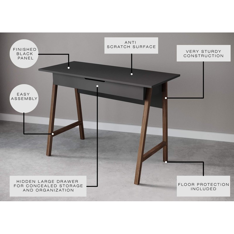 Parma Computer Desk - Office, School, and Art Workstation/Desk (Black)