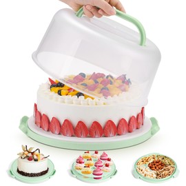 Cake Carrier with Lid and Handle, Cake Containers Cake Holder for 10 inch Cake with 2 Handles Cupcake Carrier - Plastic Cover Two Sided Base for Transport Pie Nuts Fruit Christmas Gifts，BPA-Free