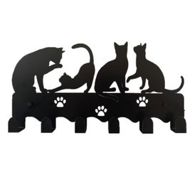 Dycmetal - Perchero de pared gatos, color negro, colgador decorativo de metal, ganchos de pared multiusos; decoración gatos
