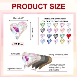 MECCANIXITY 20 Pcs 3D Heart AB Nail Rhinestones 12x13mm K9 Glass Crystal Rhinestones Pointed Back Crooked Heart Gems for Nail Charm Art DIY Decoration Craft