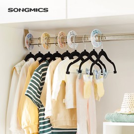 SONGMICS 30 Packs Baby Pants Hangers with Clips, Kids Hangers with 6 Clothes Dividers, Non-Slip Children’s Clothes Hanger, Black UCRF013B30