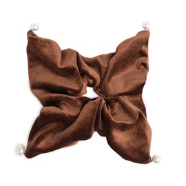 SXQLYH Scrunchie Velvet Elastics, Large Square Hair Scrunchie, Thick Soft Comfortable Velvet Hair Scrunchies, Ponytail Holder, Hair Bobble for Women, Thick Long Hair (Brown)