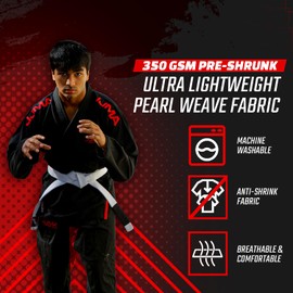 JJMA Brazilian Jiu Jitsu Gi – Ultra Light Pearl Weave – Machine Washable - Black & White BJJ Gi With White Belt (Black, A1)