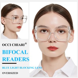 OCCI CHIARI Oversized Bifocal Reading Glasses for Women 3.5 Blue Light Blocking Stylish Readers 1.0 1.25 1.5 1.75 2.0 2.25 2.5 2.75 3.0 3.5 (Clear,3.5)