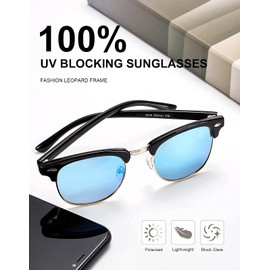 OKH Retro Polarized Sunglasses for Women and Men 100% UV Blocking Semi-Rimless Frame Driving Fishing Sunglasses (Bright Black Frame Blue Lens)