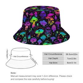 Psychedelic Hippie Mushrooms 60s Bucket Hat for Women Men Packable Fisherman Hat Sun Cap Travel Outdoor Beach Caps