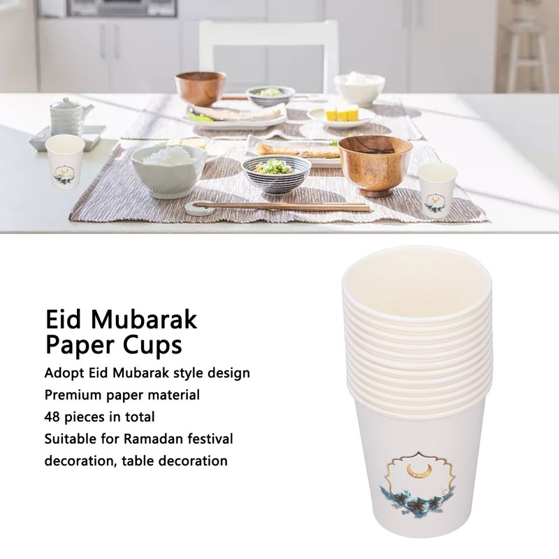 48Pcs Eid Mubarak Paper Cups Eid Mubarak Style Disposable Sturdy