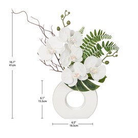 Briful Orchid Artificial Flowers 16.1'' White Orchid Silk Flowers with Ceramic Vase Faux Orchid Arrangement for Home Office Table Centerpiece Indoor Decoration