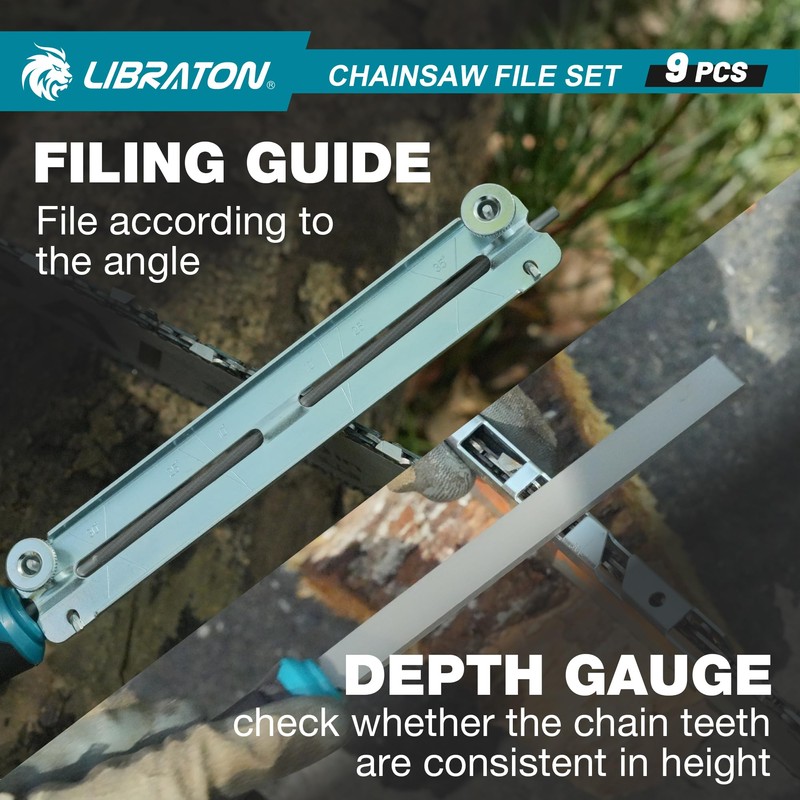 LIBRATON Chainsaw File Set, 5/32", 3/16", 7/32" Chainsaw Sharpening File,