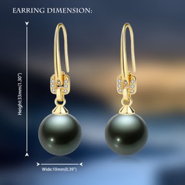 JAXXEL Peacock Green Pearl Earrings for Women, Fishhook Pearl Drop Earrings with 18K Gold Plated CZ Diamond, 5A+ Cubic Zirconia Pearl Dangle Earrings Fine Jewelry for Ladies 10MM