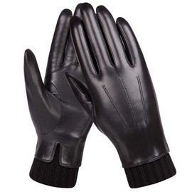 Winter Leather Gloves for Women - Warm Touchscreen Cashmere/wool Blend Lining Driving Windproof (6.5 (Small), Black)