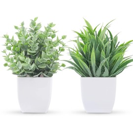 Ukipos Set de 2 Plantas Artificiales en Maceta para Escritorio y Decoración, Mini Plantas para Hogar, Baño, Oficina y Cocina, Decoración de Interiores (Gris)