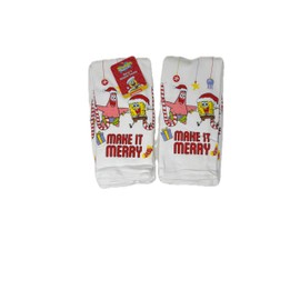 Best Brands Spongebob Kitchen Towels, 16 x 26 inches, Pack of 2 (White - Make it Merry)