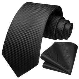 HISDERN Black Funeral Ties for Men Classic Solid Colour Tie Formal Business Tie and Pocket Square Set Party Meeting