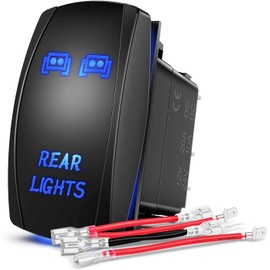 Gebildet Blue Rear Light Rocker Switch 5-Pin Laser On/Off LED Light, 20A/12V, 10A/24V Switch Jumper Cable Set for Jeep Boots Trucks