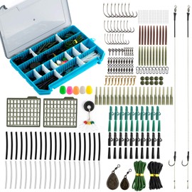 Alwonder 299pcs Carp Fishing Tackle in Box, Fishing Accessories Kit Include Swivels Quick Link Clips Hooks Weights Beads Tubes Hair Rigs Carp Fishing Tackle Box 43+57g