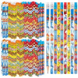 Kolewo4ever 200 Pieces Hero Text Pencils Cylinder Wood Pencils Pow! Snap! Wham! Bang! Elements Pencils 4 Style Assorted Kids Pencils for Classroom Rewards Carnival Prizes (200)