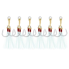 PATIKIL Fishing Assist Hooks Kit, 6 Pack Double Assist Jigging Hook with Glow Tassel for Slow Pitch Jigs Vertical Jigging Lures, Green(2/0#, 3.3"x0.6")