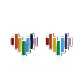 QIAMNI 925 Sterling Silver Rainbow Heart Stud Earrings for Women Girls Tiny Jewellery Birthday Gift, Silver