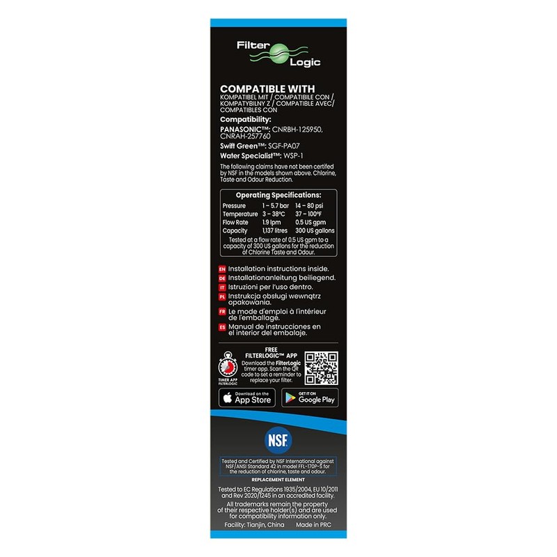 FilterLogic FFL-170P | Wasserfilter kompatibel mit Panasonic CNRAH-257760 und CNRBH-125950