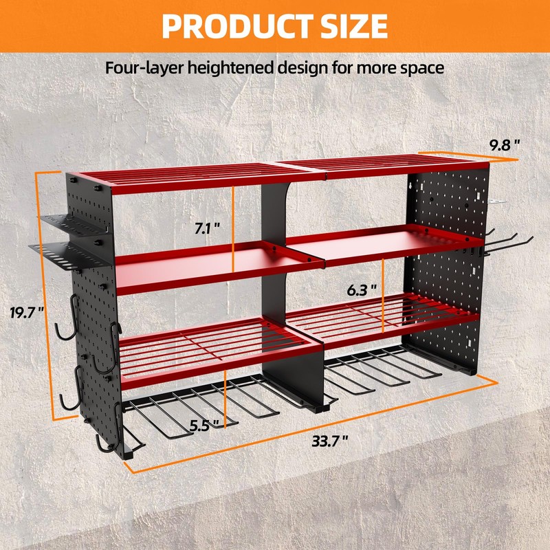Dollate 4 Layer Power Tool Organizer Wall mount, 180Lbs Load