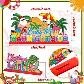Suzile 6 Pcs Christmas in July Wooden Table Decoration July Summer Table Centerpieces Signs Santa Flamingo Palm Tree Theme Beach Party Decorations for Holiday Xmas Home Table Desktop Favors Supplies