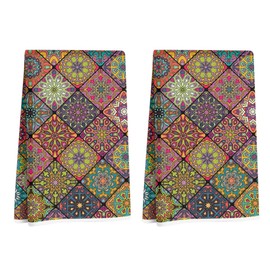 2 Pcs Vintage Colorful Kitchen Towels, Soft Absorbent Tea Hand Towel, Microfiber Dish Cloths for Drying Dishes, Waffle Dish Towels for Kitchen Bathroom Clearance, Housewarming Gifts for Women