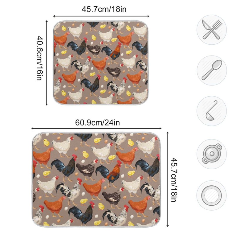 Hens Roosters Chicken Dish Drying Mat for Kitchen Counter Absorbent