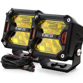 BEAMTECH Yellow LED Pods 3 Inch 40W 4800LM Spot Beam Driving Work Light with Wiring Harness Off Road Lights for ATV UTV SUV Truck Pickup Boat