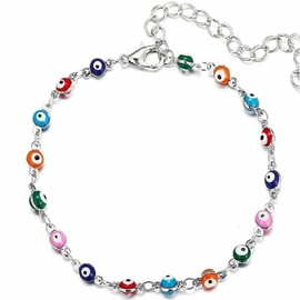 Beach Colorful Bead Anklets Silver Ankle Bracelets Beaded Summer Beach Foot Jewelry Adjustable for Women and Girls
