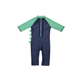 LIZENS Boys Rash Guard Shirts One Piece Swimwear Green Dinosaur Short Sleeve UPF50+ Sun Protection Swimsuit(5-6T)