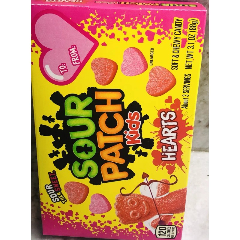 Sour Then Sweet Sour Patch Kids Hearts. 3.1 oz. Soft/Chewy