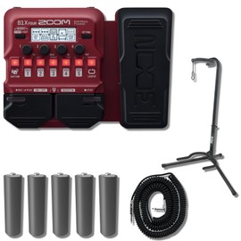 Zoom B1X Four Bass Multi-effects Processor with Expression Pedal with XCG-4 Classic Guitar Stand, 5x AA Batteries and Coiled Guitar Cable