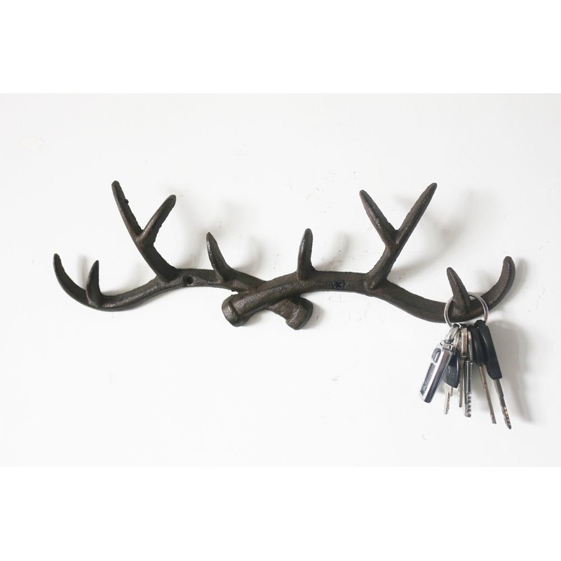 KiaoTime l Vintage 14" Rustic Cast Iron Deer Antlers Wall