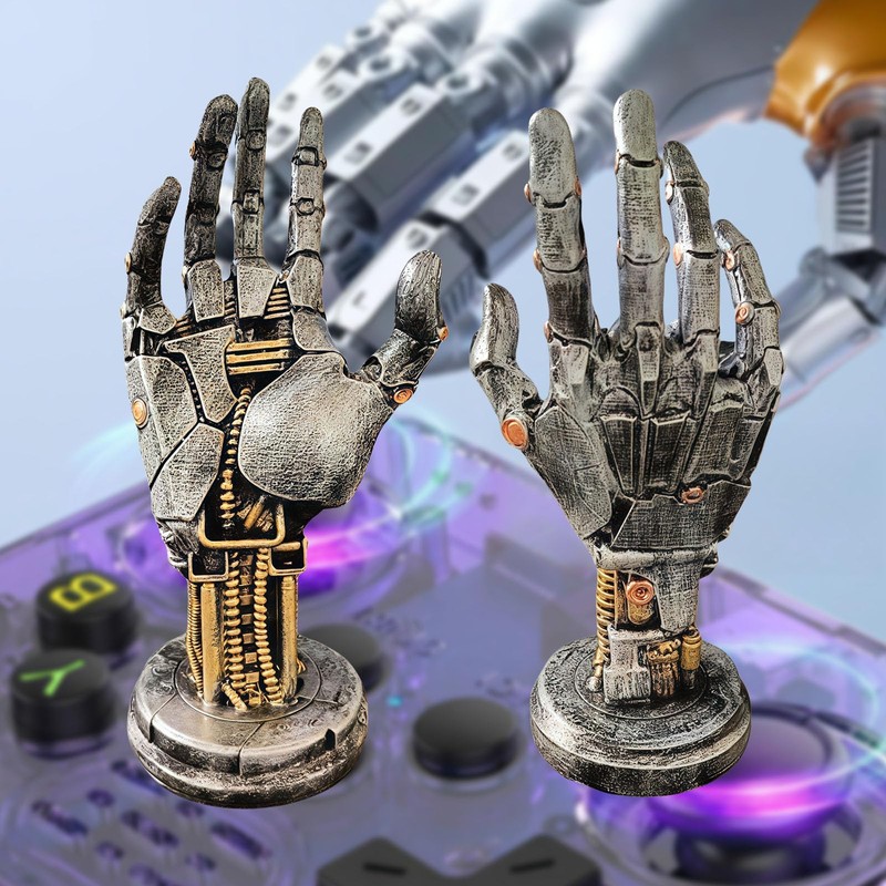 Mechanical Hand Controller Stand, Steampunk Resin Gaming Decor (Silver)