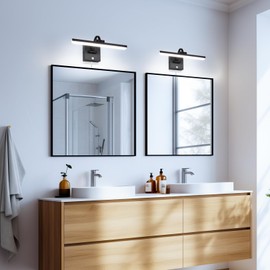 MantoLite 15inch LED Dimmable Bathroom Vanity Wall Light Fixture, 6000K 8W Cabinet Picture Lights, Black Make-up Mirror Front Light Ajustable Arm Bedside Reading Lamp, Pulg in Display Wall Sconce