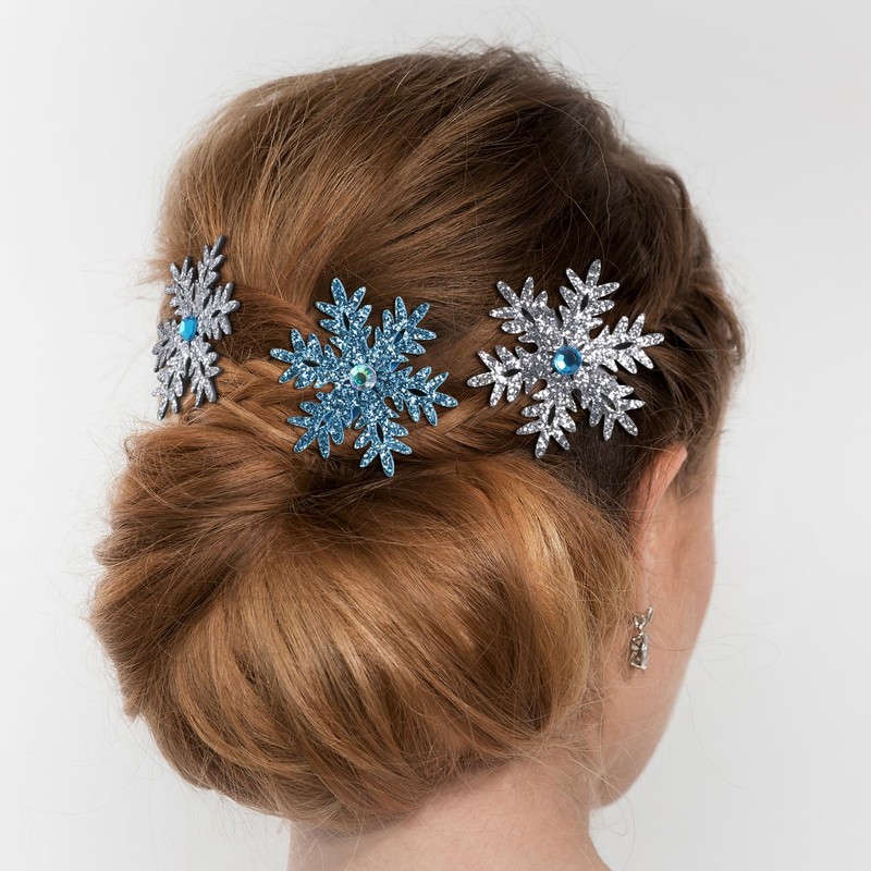 OIIKI 6pcs Large Snowflake Hair Clips for Women, 2,36in, Blue