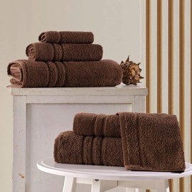 Hawmam Linen Brown 6 Piece Bath Towels Set for Bathroom Original Turkish Cotton Soft, Absorbent and Premium 2 Bath Towels, 2 Hand Towels, 2 Washcloths