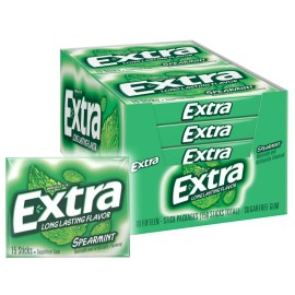 EXTRA Spearmint Sugarfree Chewing Gum 15 Pieces (Pack of 10)