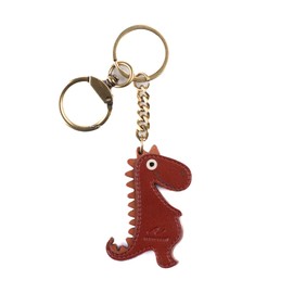 NEWGOCRAFT Cute Dinosaur Keychain Charms Cute Dinosaur Genuine Leather Metal Buckle Keyring Charm Accessory (Dark coffee)