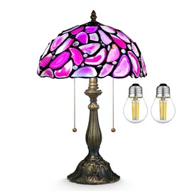Nizrsky Tiffany Style Table Lamp, Pink Agate Slice Stained Glass Lamp 12X12X19 Inches Tiffany Lamp Bedside Nightstand Desk Reading Light Decor Bedroom Living Room Home Office(LED Bulb Included)