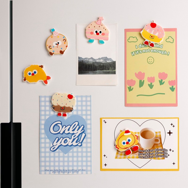 6 Pcs Cartoon Dessert Refrigerator Magnets Cute Magnets Powerful Fridge