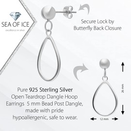 Sea of Ice Pendientes de aro de plata de ley con forma de lágrima abierta de 5 mm para mujeres y niñas, Metal,