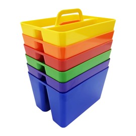 MiraFure BPA Free 2 Compartment Stackable Desk Organizer, Classroom Caddy, Plastic Office Supply Bin with Handle for Home Office, Kitchen & Small Desk Items, 6 Pack