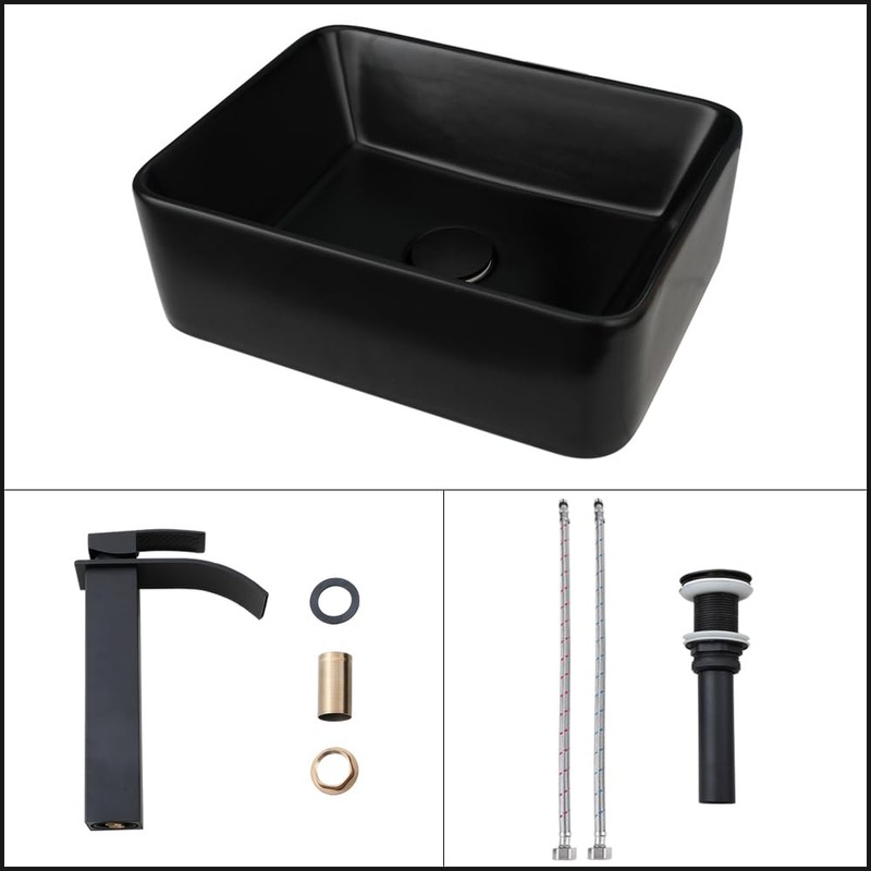 KECTIAKL Bathroom Vessel Sink 16 Inch Black Ceramic Sink Bowl,Above