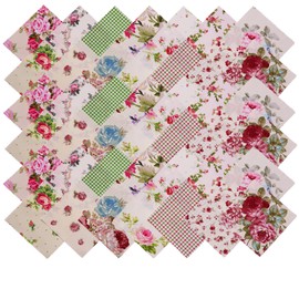 Nodsaw Plaid Retro Rose Floral Charm Packs for Quilting 5 inch - 5x5 Charm Squares Precut Quilting Fabric Bundles - 100% Cotton Fabric Squares for Sewing DIY Patchwork (42Pcs)