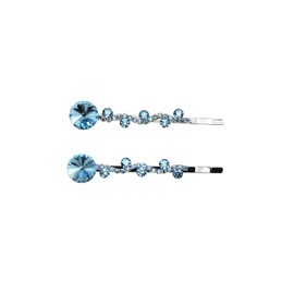 Faship A Pair Of Aqua Premium Rhinestone Crystal Floral Hair Clips 2 Pcs Pins - Aqua