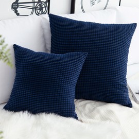 SUNOOMY Square Throw Toss Pillow Cushion Covers Cases for Couch Sofa Bed Chair, Comfortable Supersoft Corduroy Corn Striped (Navy Blue, 20''X20'',50cm)